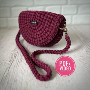 Modèle au crochet, sac demi-lune, téléchargement numérique instantané au format PDF et tutoriel vidéo, sac à bandoulière, sac à main demi-rond, sac hobo, mini sac à main