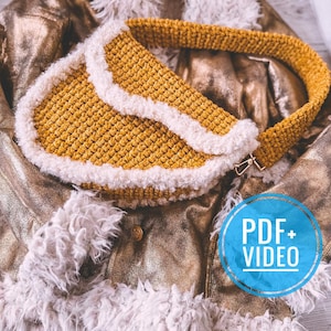 Häkelanleitung Satteltasche PDF digitaler Sofort-Download, Video-Tutorial, Geldbörse mit Fell, Frauen Handtasche, Umhängetasche, Wintertasche