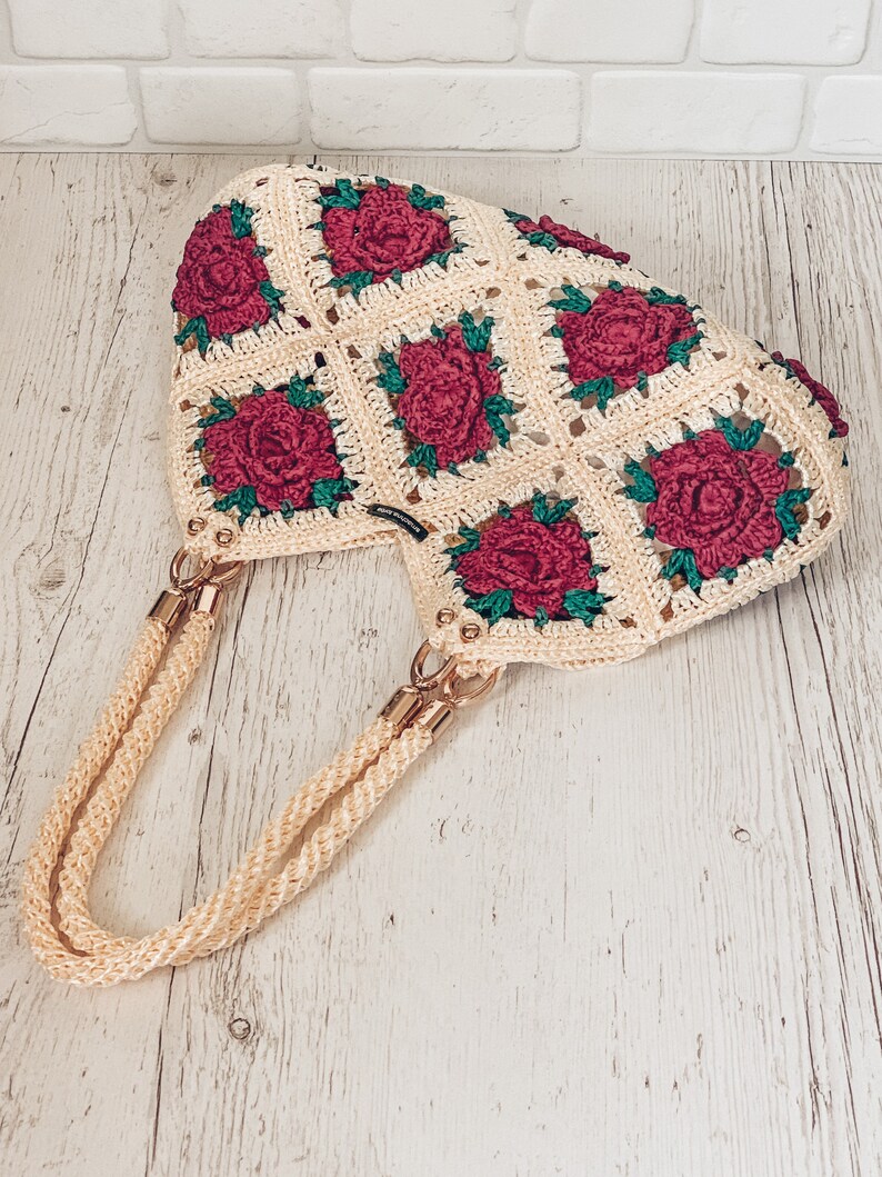 Granny square crochet bag pattern PDF and video tutorial, shoulder crossbody, hippie handbag, boho chic, digital instant download image 8