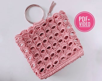 Crochet mesh bag pattern PDF and video tutorial, digital instant download