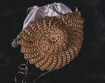 Borsa vintage a conchiglia, pochette dorata, pochette da damigella d'onore, perle, borsa da donna, borsa di lusso