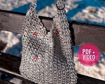 Crochet pattern pop tabs soda bag PDF digital instant download, video tutorial, aluminium pull tabs, beer tabs