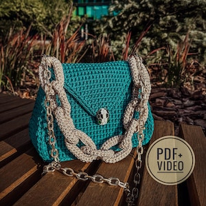 Patrón de crochet para bolso de mujer PDF descarga digital instantánea, videotutorial, bandolera, cadena gruesa, monedero pequeño, clutch, bolso de hombro