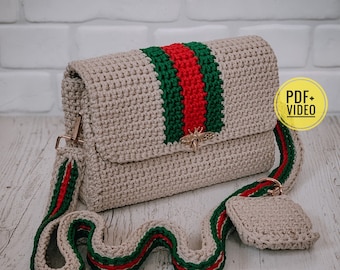 Crochet pattern bag with stripes PDF digital instant download, thermal stitch, women crossbody, Small crossbody purse, ivory handbag