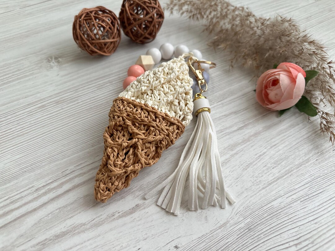 Raffia Keychains Handmade Raffia Ice Cream Keychain: Stylish Bag Accessory - Etsy
