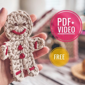 Gingerbread man ornament free crochet pattern PDF, Christmas tree decorations, hanging decoration digital instant download