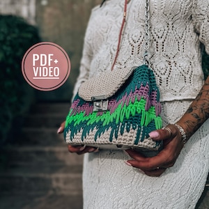 Petit sac à main pour femme au crochet, téléchargement numérique instantané au format PDF et tutoriel vidéo, sac à bandoulière rayé, petit sac à main, pochette au crochet
