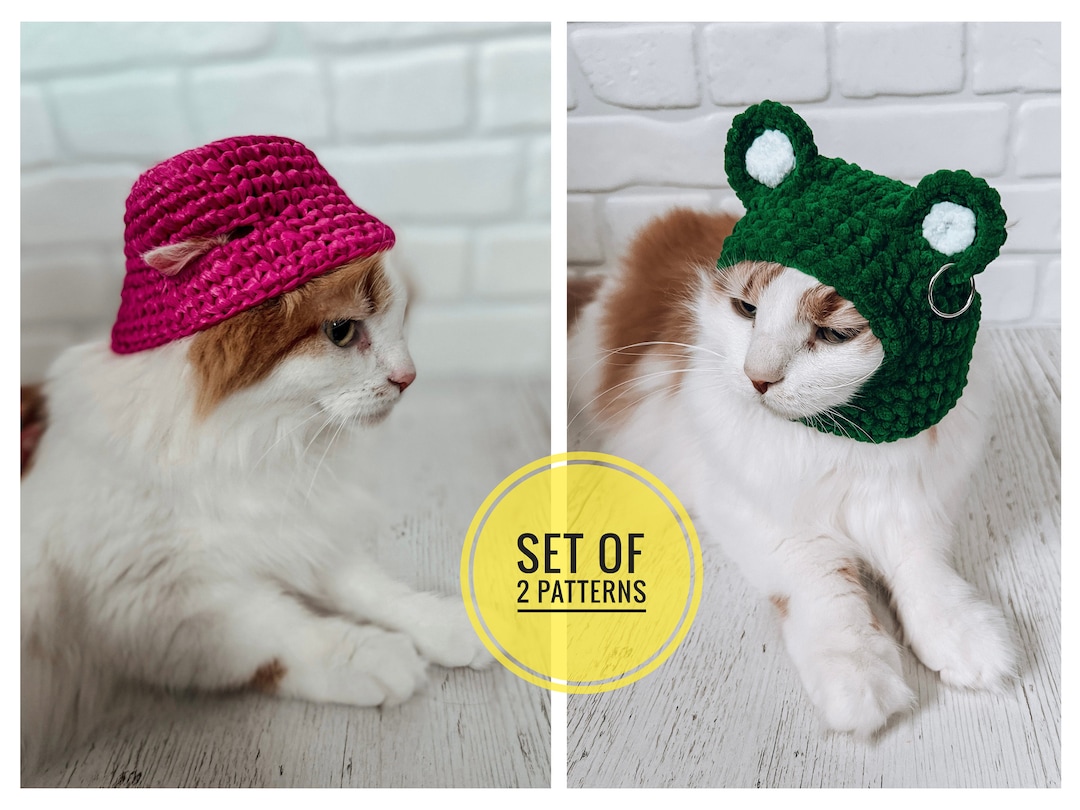 Crochet Pattern Bundle Pets Hat PDF Digital Instant Download, Video Tutorial, Crochet Cat Hat