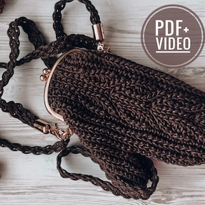 Haakpatroon want handtas PDF digitale instant download en videotutorial, kleine damestas, handschoenentas, schoudertas, macramé handvat