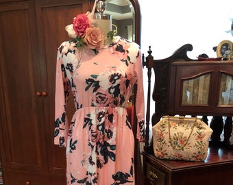 80's PINK Floral MAXI/80’s Floral Dresses/Vintage Flower Print Maxi Dress/Vintage Pink Maxi Dress/80’s Maxi Dress/Pink Dress/MINT Condition