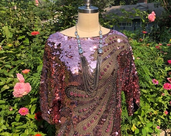 GORGEOUS 80's PINK Oleg Cassini Beaded Top/80's Beaded and Sequin Top/Vintage Pink Sequin Top/80's Glam Tops/Beaded Tops/Near MINT Condition