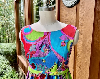 VINTAGE 70s GRAPHIC OP ART Hawaiian DRESS JUMPSUIT M/L | eBay