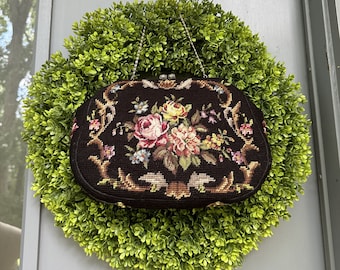 希少な 60 年代の MAUD HUNDLEY ニードルポイント ハンドバッグ