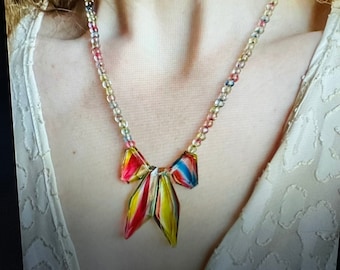 RARE 30's IRIS GLASS Necklace/30's Necklace/Rare Necklace/Collectible Jewelry/Art Deco Necklace/30's Jewelry/Antique Necklace/Mint Condition