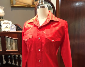 H BAR C Ranchware Shirts/Vintage 80's Red Classic Western Ranch Wear/Vintage Red Button Down/Red Western Shirt/80's Western/MINT Condition