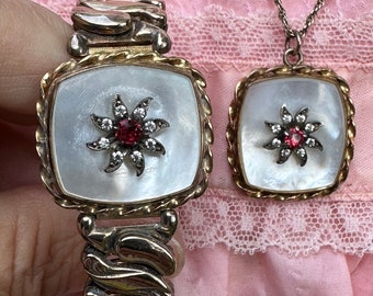 RARE 40's SWEETHEART SET/Sweetheart Bracelet Set/Victorian Revival Bracelet/Sweetheart Bracelet/40s Sweetheart Necklace/Near Mint Condition