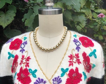 80's FLORAL BEADED Sweater / 80's Sweaters / 80's Fashion / Vintage Floral Knit Sweater / 80's Beaded Sweater / Vintage V-hals Trui / MINT Conditie