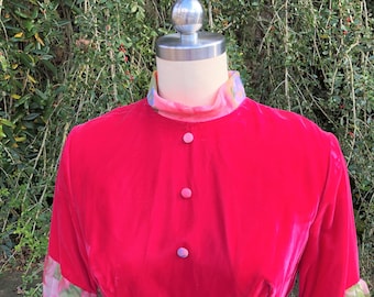 PRACHTIGE 70's BLOEMEN en FLUWELEN Maxi Jurk / 70's Maxi Jurk / Vintage Maxi Jurk / Prachtige Maxi Jurk / Bloemenjurk / Deadstock In de buurt van Mint Condition