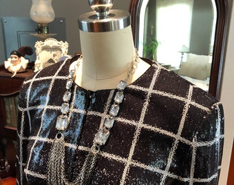 DESIGNER STRENESSE Windowpane Sequin Jacket/Early 2000’s Strenesse Sequin Jacket/Black and White Jacket/Sequin Jacket/Near MINT Condition