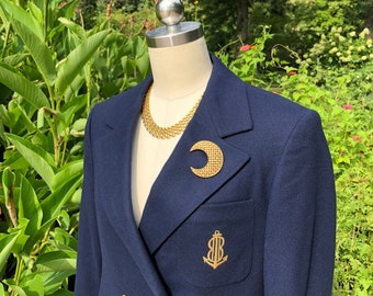 STUNNING 70's BILL BLASS Yachting Blazer/Bill Blass/70's Blassport Jacket/Navy Blazers/Logo Blazer/70's Gold Button Blazers/Mint Condition