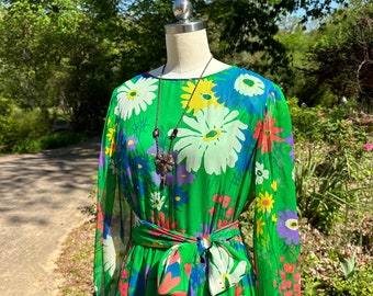 GORGEOUS 70's CHIFFON FLORAL Maxi/70’s Floral Maxi/Flower Power Dress/70’s Maxi Dress/Garden Party Gown/Garden Party Dress/Mint Condition