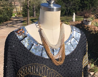 SPLENDIDA TUNICA ANNI '80 SEQUIN Top / Top in seta / Top in paillettes vintage / Top con perline anni '80 / Top in paillettes e perline / Top tunica anni '80 / Buone condizioni vintage