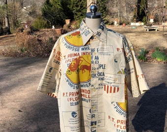 RARE 70's SURF LINE Shirt/70's Mens Shirt/70's Flour Sack Shirt/Unisex Shirt/Liberty House Shirt/70s's Hawaiian Shirt/Deadstock Condition