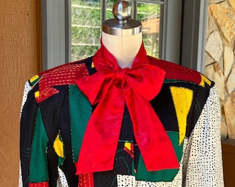 LOVELY 80er Jahre PERLEN SEIDE Jacke/Patchwork Style Jacke/Bunte Jacke/Seidenjacke/Perlenjacken/Fast Mint Zustand