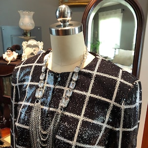 DESIGNER STRENESSE Windowpane Sequin Jacket/Early 2000’s Strenesse Sequin Jacket/Black and White Jacket/Sequin Jacket/Near MINT Condition