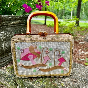 60&#39;s WICKER MUSHROOM Purse/Adele Handbags/60&#39;s Handbags/Mushroom Handbags/Wicker Handbags/Wicker Purses/60&#39;s Purses/Near Mint Condition
