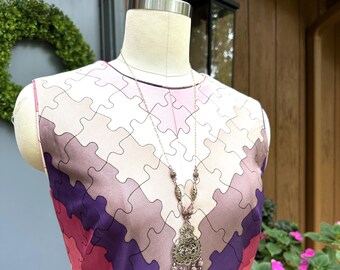 CUTE 70's MOD PUZZLE Dress/70’s Dress/Vintage Dresses/70’s Fashion/70’s Mod Dresses/Vintage Dresses/70's Handmade Dress/Mint Condition