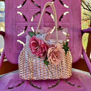 SELTENE PINK WICKER beschichtet Handtasche/Vintage Korb Handtaschen/Rosa Korb Handtaschen/60er Jahre Vintage Handtaschen/Wicker Taschen/Sommer Geldbörsen/Neuwertig