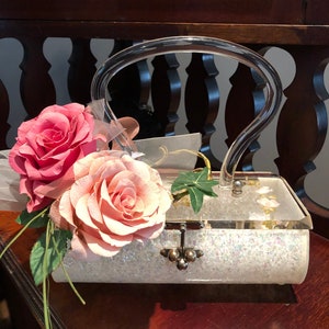 RARE Rose Sparkle LUCITE Handbag/50&#39;s Lucite Handbags/50&#39;s Lucite Purses/50&#39;s Lucite Bags/50&#39;s Handbags/50&#39;s Purses/MINT Condition