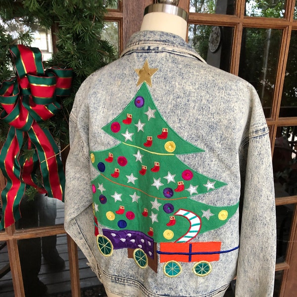 XMAS JEAN JACKET/Christmas Jacket/Stonewash Jacket/Denim Jackets/80's Jeans Jacket/Christmas Jacket/80's Jacket/Xmas Top/Mint Condition