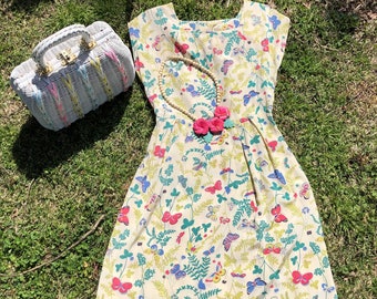 60's BUTTERFLY DRESS/Easter Dresses/60's Dresses/60’s Butterfly Sheath Dress/Vintage Butterfly Dress/60's Handmade Dress/Near MINT Condition