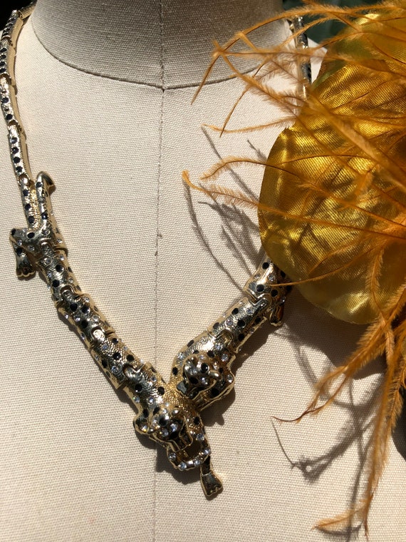 RARE Double Panther Rhinestone Necklace/80’s Rhin… - image 7