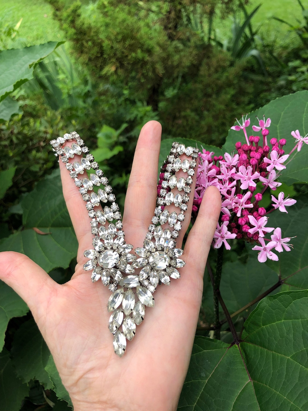 GORGEOUS 70's RHINESTONE Necklace/double Flower Necklaces/70's ...