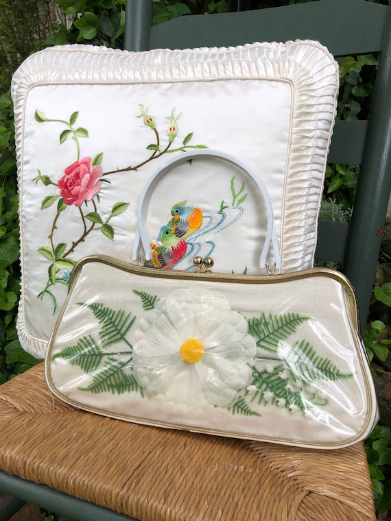 60's Floral Handbag/Plastic Coated Handbags/Vintag