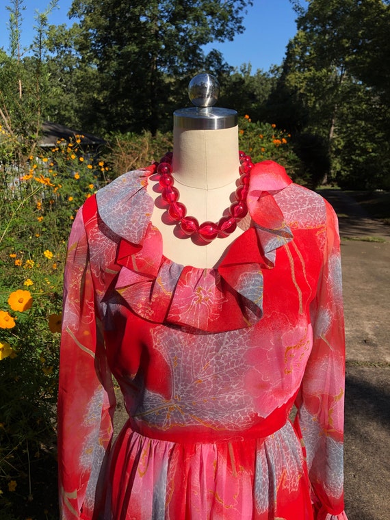 LOVELY 70's Floral CIRCLE Skirt Dress/Vintage GoG… - image 1