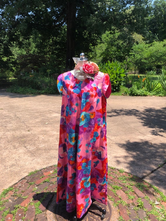 PRETTY 60's Lauhala PINK Hawaiian Dress XL/60's H… - image 2