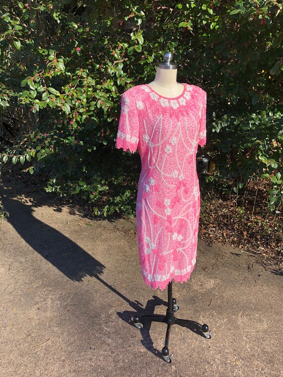PRETTY in PINK 80's Beaded Dress/80’s Beaded Dresses/… Gem