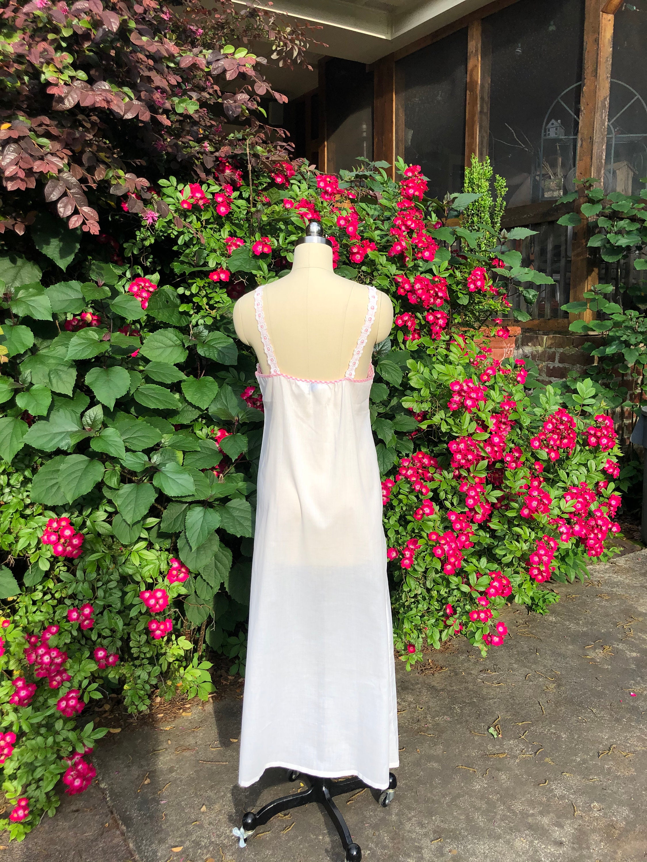 70s Vintage Rainbow Gingham Cotton Peasant-style Maxi Dress