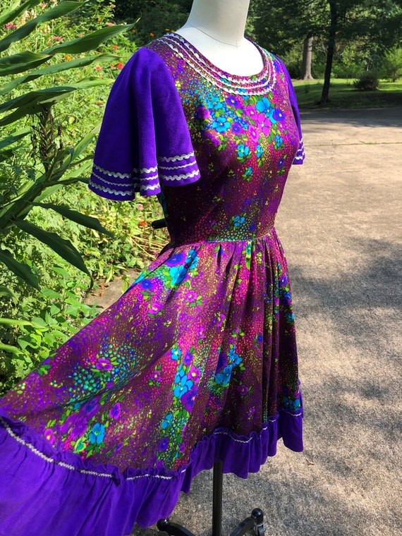 60's BARKCLOTH PATIO Dress/60’s Floral Full Skirt… - image 2