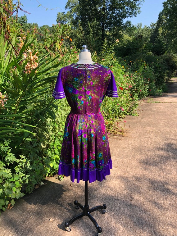 60's BARKCLOTH PATIO Dress/60’s Floral Full Skirt… - image 4