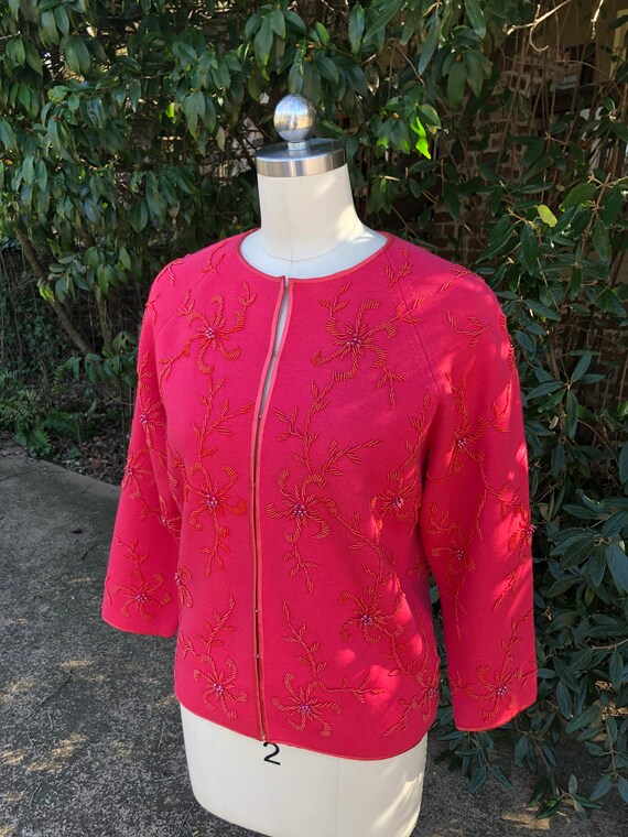 RARE 60's CORAL BEADED Sweater/60’s Floral Sweate… - image 5