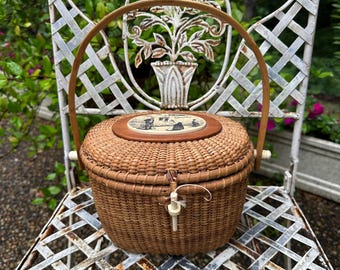 Vintage Nantucket Basket Handbag W/handle & Whale Adornment by