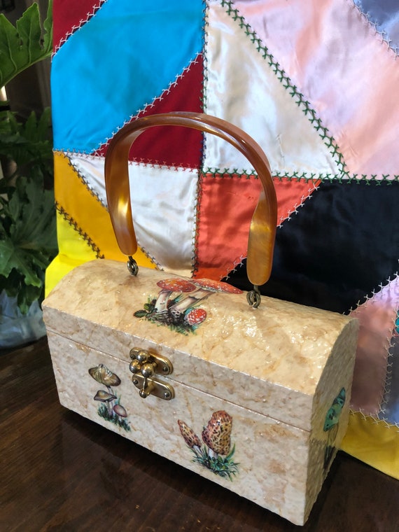 DECOUPAGE MUSHROOM Box Purse/70's Box Purses/Box P