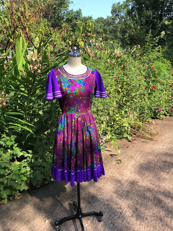 60's BARKCLOTH PATIO Dress/60’s Floral Full Skirt… - image 10