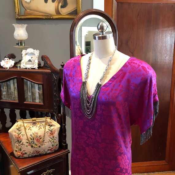 80's SILK DRESS with Beads/Plus Size Dresses/80's