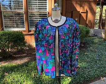 BEAUTIFUL 80s BEADED JACKET Plus Size/Sequin Jacket/80s Beaded Jacket/Cocktail Jacket/Laurence Kazar Jacket/80s Sequin Jacket/Mint Condition